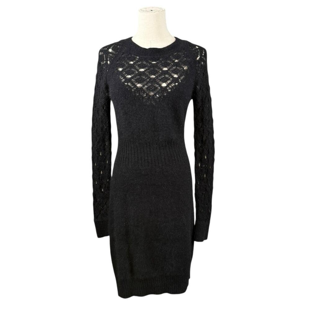 Moda International Angora Knit Dress Black Open Knit Lace Medium Boho Soft Goth